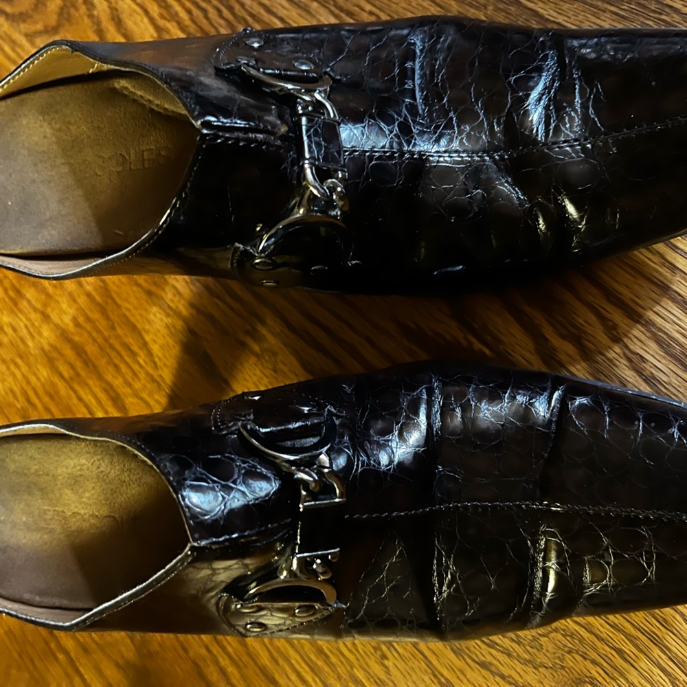 Aerosoles croc Brown slip on heeled mules